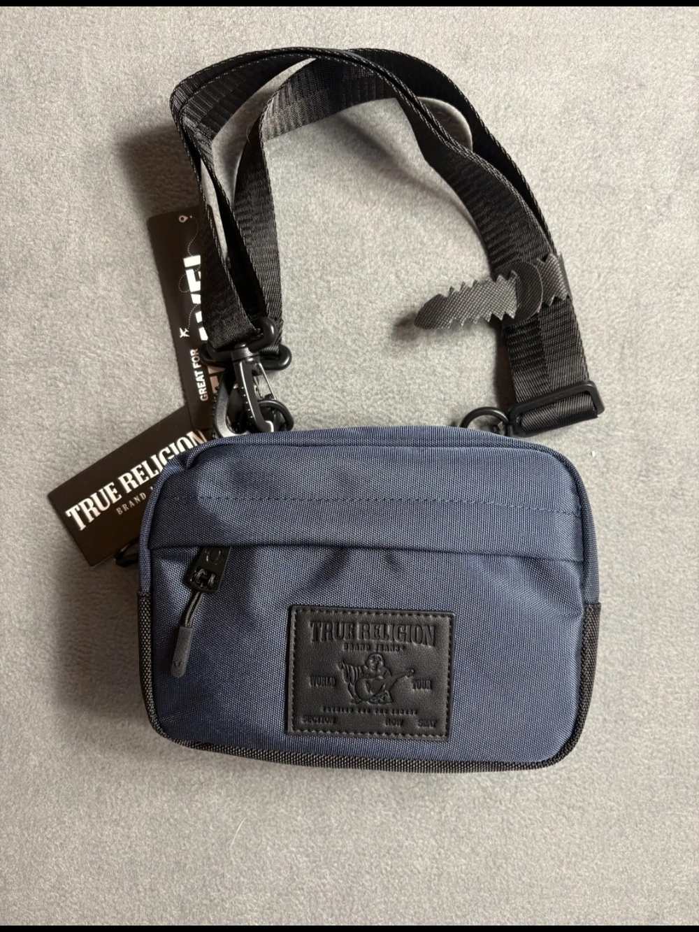 True Religion Navy Blue Crossbody Belt Bag with Black Strap